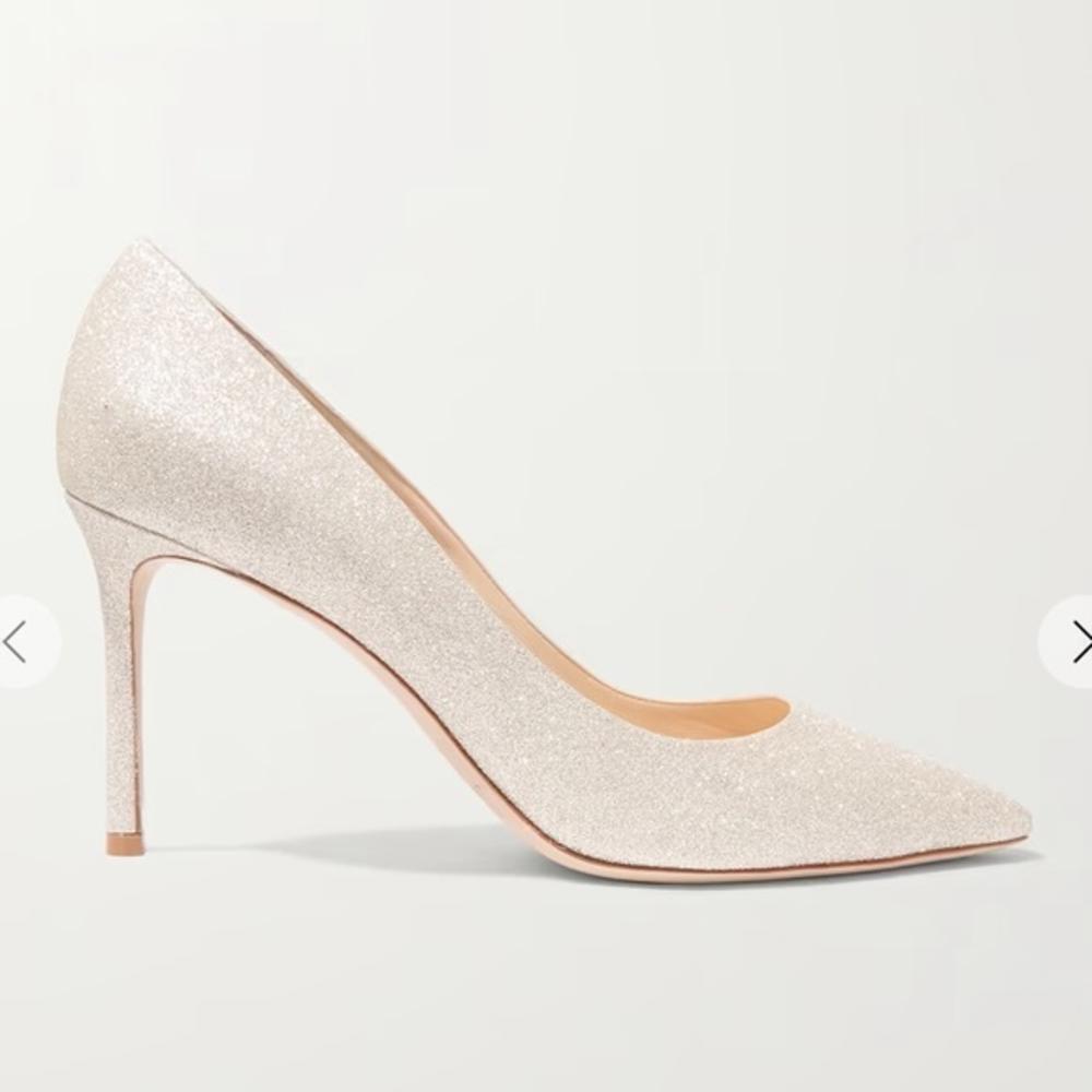 Jimmy Choo Glitter Pointed-Toe Pumps In Silver Sparkle